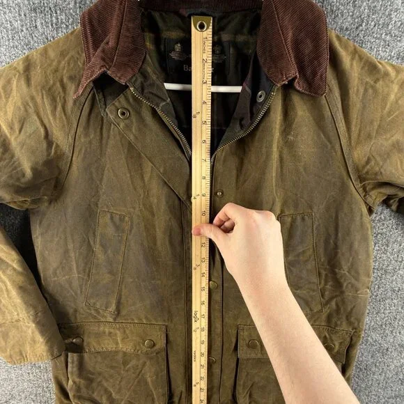 Barbour Acorn Waxed Jacket Women Full Zip Size 8 US Brown Green Lined Outdoors - Picture 5 of 16